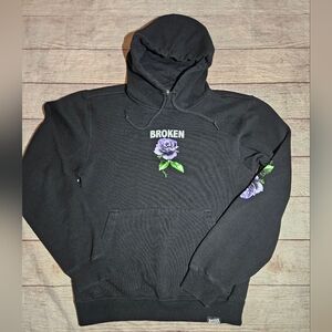 Broken Promises Thornless Black Purple Rose Graphic Hoodie